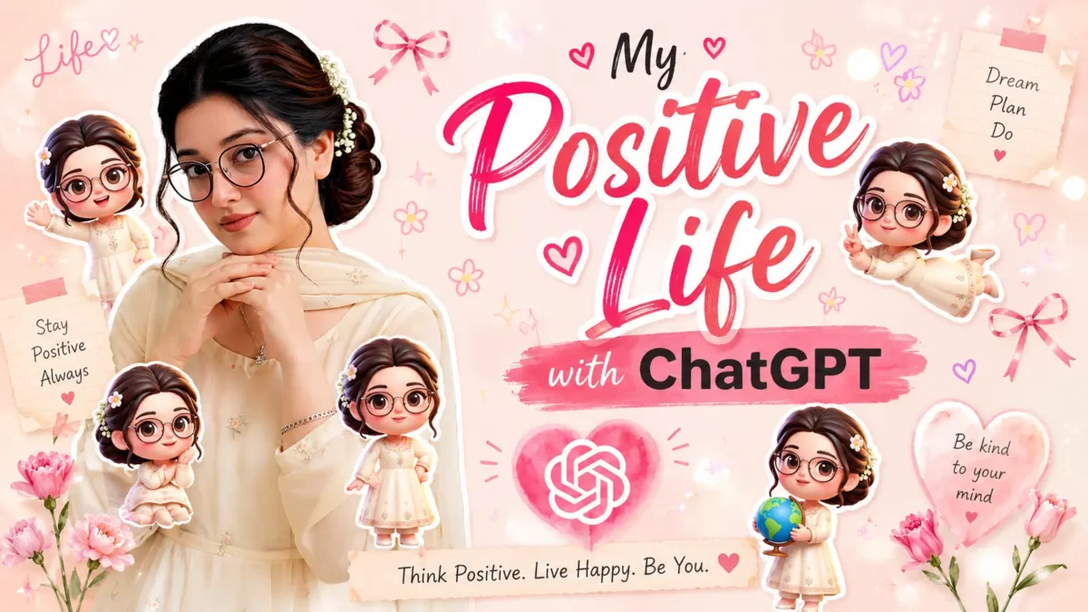Cute chibi cartoon AI girl portrait created using ChatGPT and Gemini AI with positive life aesthetic and cinematic cartoon style