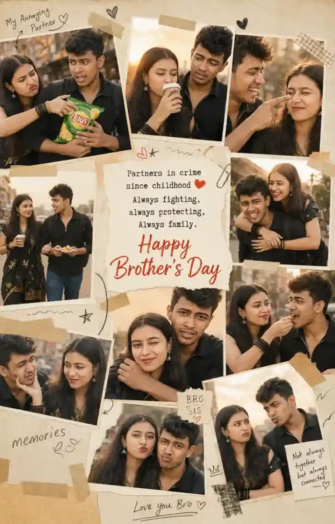 Brothers Day 2026 AI photo prompt realistic brother sister scrapbook collage poster