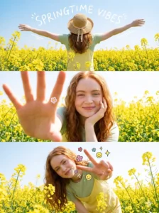 Top aesthetic three layer AI photo editing styles for girls in 2026 featuring golden hour, spring vibes, and cinematic portraits.