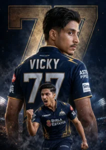 Gujarat Titans IPL AI photo editing featured image showing a young cricket fan in a dark blue-and-gold GT-inspired jersey with cinematic trending 2026 AI cricket prompts.