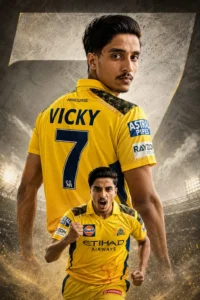 Chennai Super Kings IPL AI photo editing featured image showing a young cricket fan in a yellow CSK-inspired jersey with cinematic sports lighting, glowing stadium atmosphere, smoke effects, and professional IPL poster aesthetics