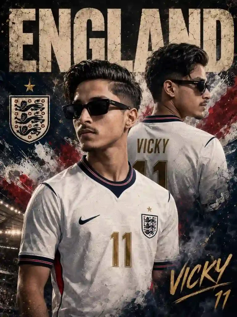 England jersey prompt AI football poster with England national team jersey and cinematic stadium background