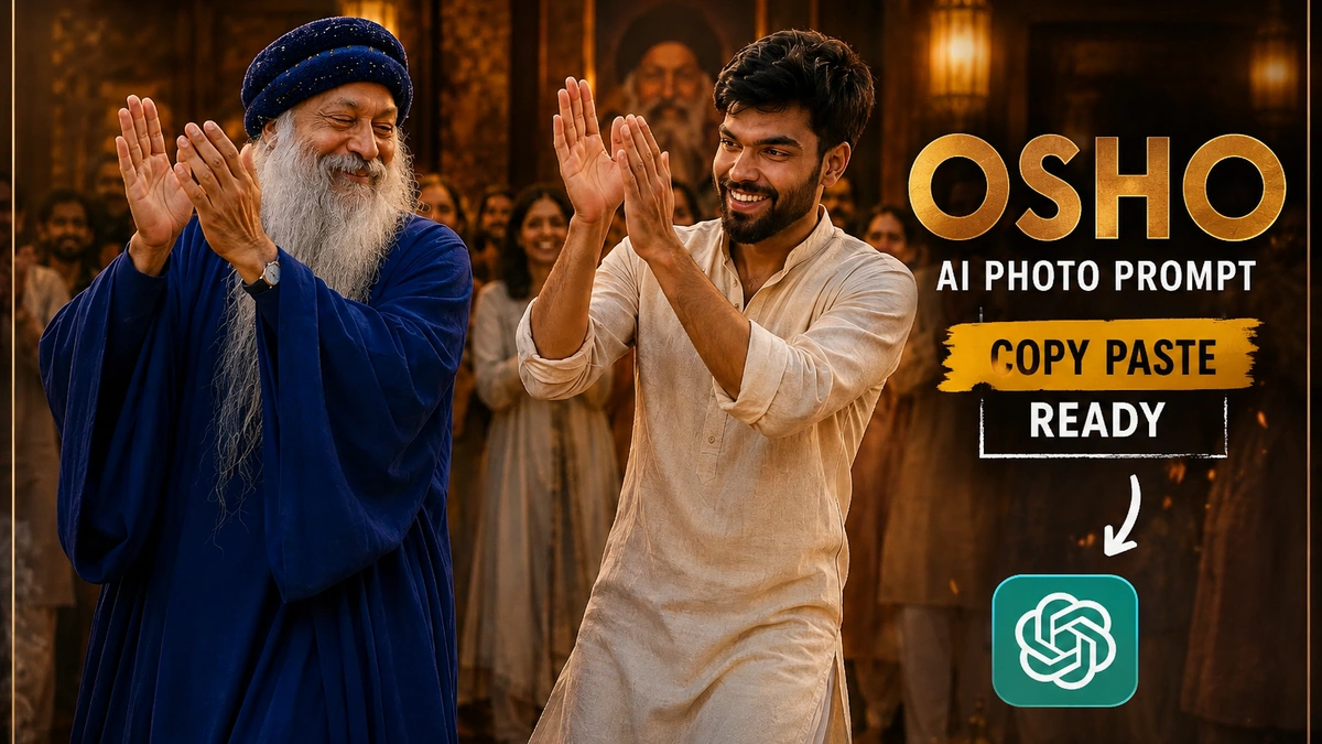 Osho AI photo prompt result — spiritual meditation garden portrait with Osho created using ChatGPT