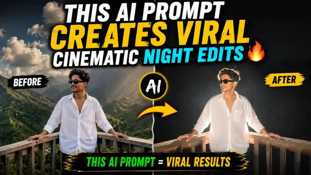 Cinematic Night Edit AI Prompt for Boys and Girls: Turn Any Outdoor Photo Into Instagram flash filter