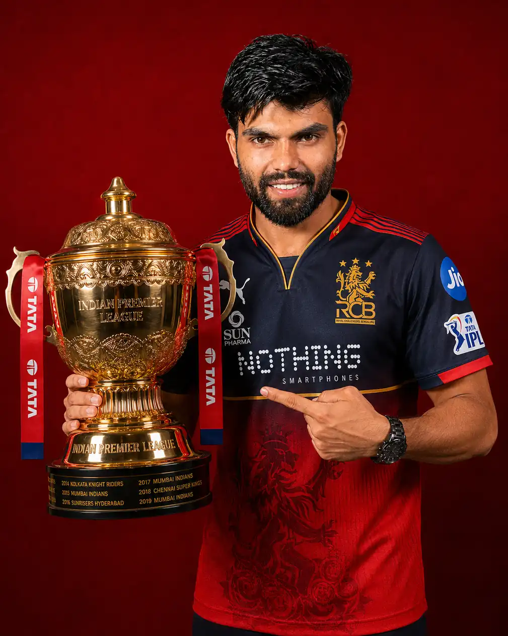 Funny Celebration Pose RCB Prompt ChatGPT RCB winning IPL trophy AI photo prompt viral on instagram