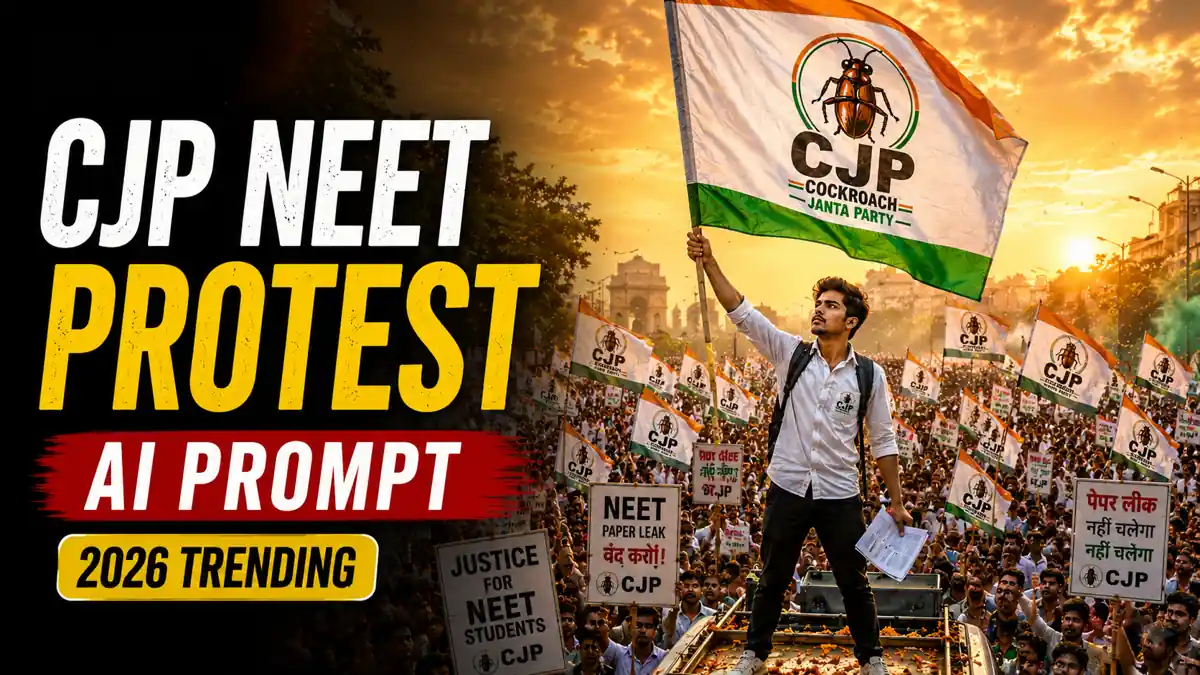 CJP NEET protest AI photo prompt result — Jantar Mantar protest portrait with CJP flag created using ChatGPT June 2026