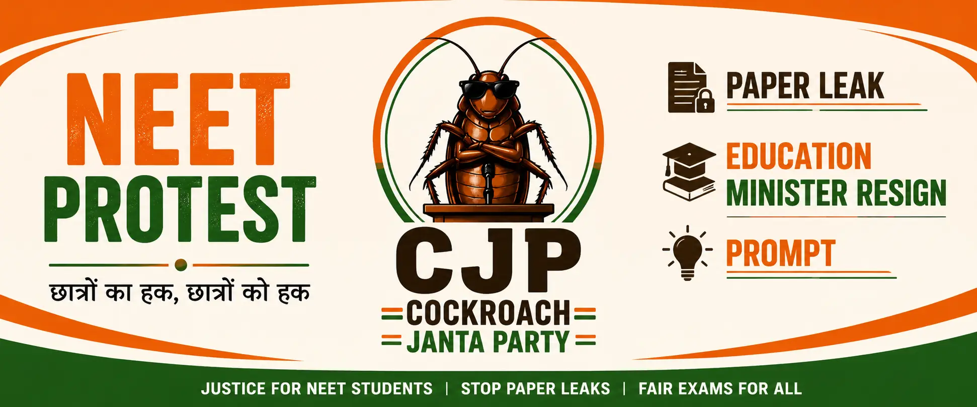 CJP NEET Protest Banner with Paper Leak and Education Minister Resign message