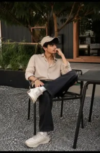 Minimalist Outdoor Cafe Fashion AI Photo Editing Prompt For Boys