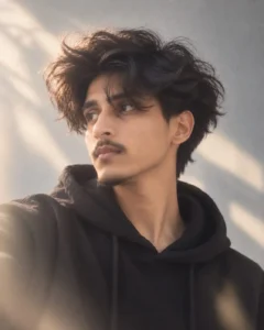 Wavy Hair Profile Portrait AI Prompt